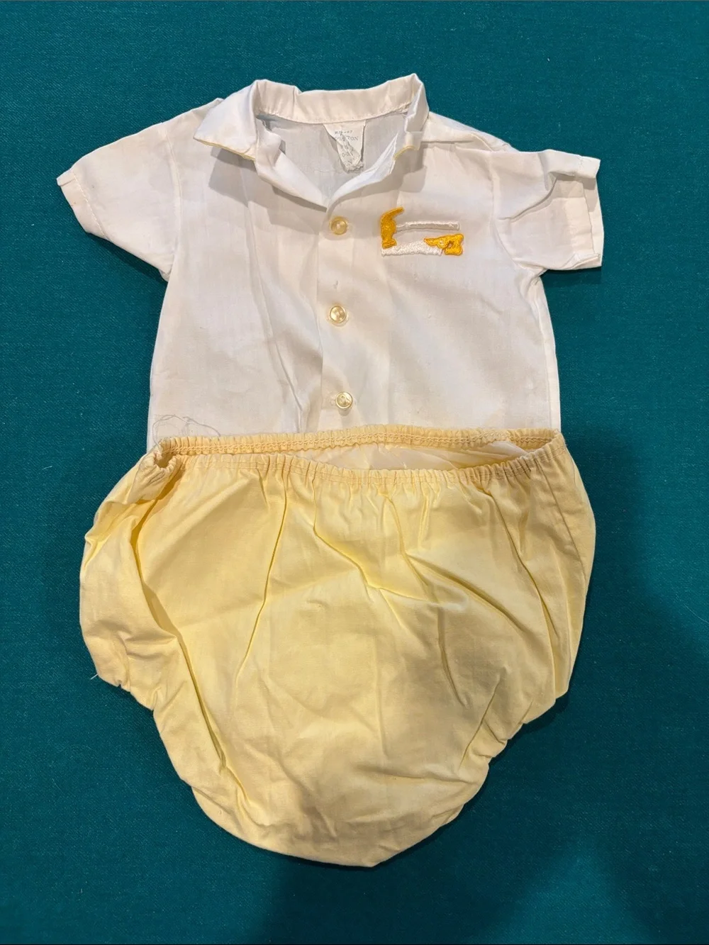 Penney’s Size 0 Vintage 2 Piece Cream and Pale Yellow Baby Shirt Diaper Cover